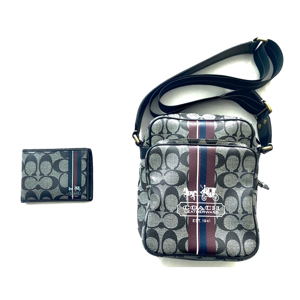 Coach Signature Men Shoulder Flight Bag & Wallet